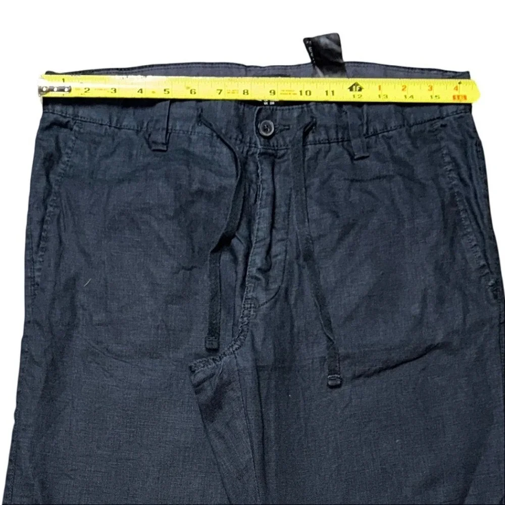 H&M Black 100% Linen Straight Leg Drawstring Pants 33R Womens Mens Casual